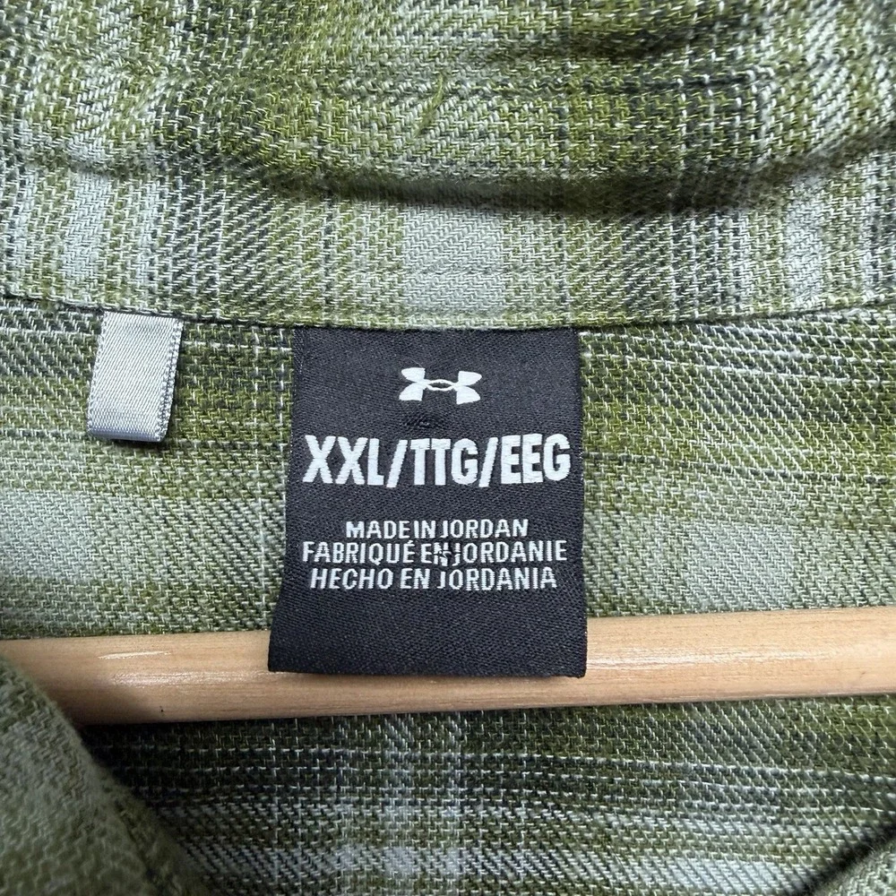 Under Armour Flannel Shirt Mens XL Green Plaid Snap Up Long Sleeve Pocket Logo